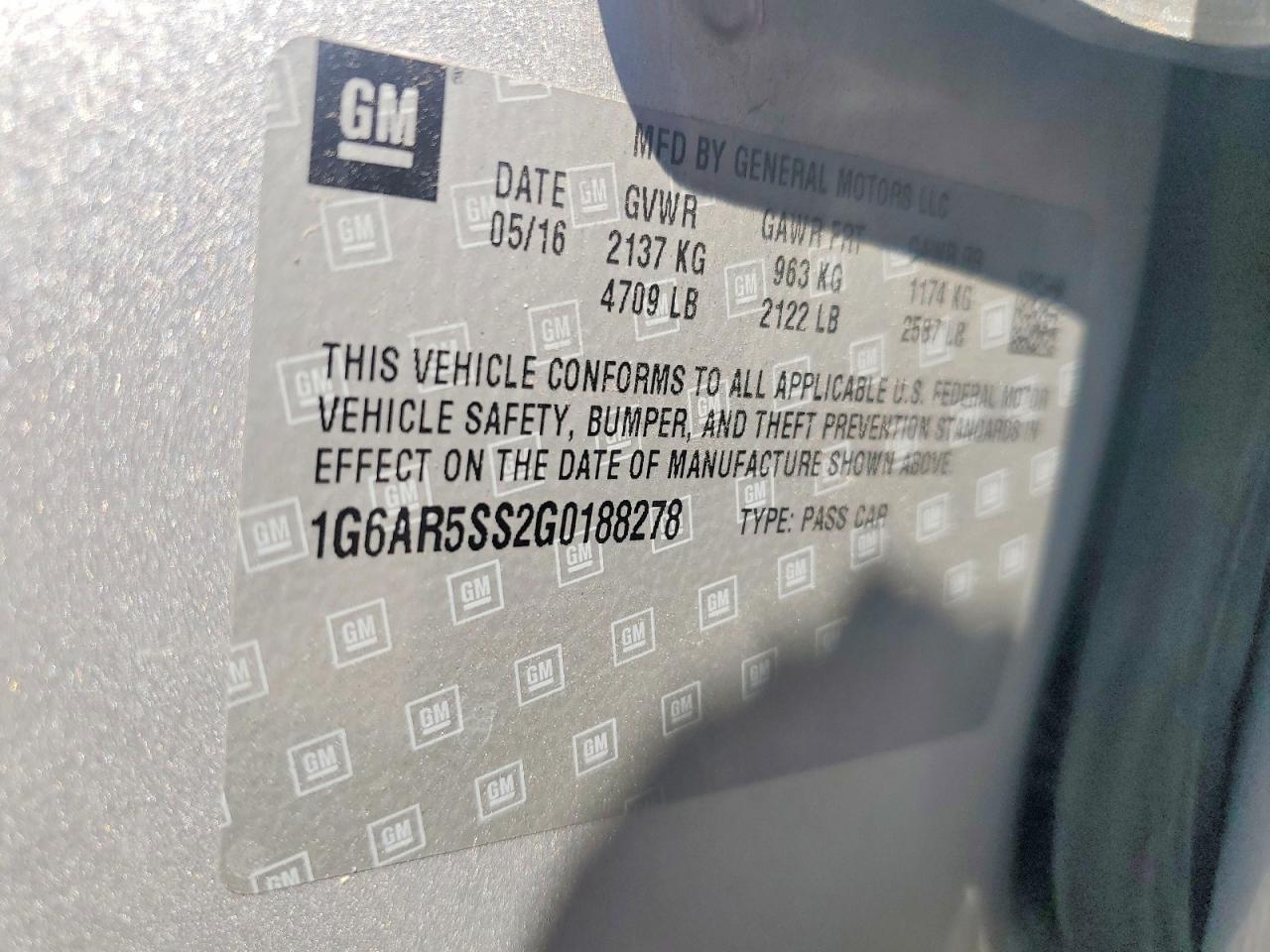 1G6AR5SS2G0188278 · 2016 CADILLAC CTS · 12/12