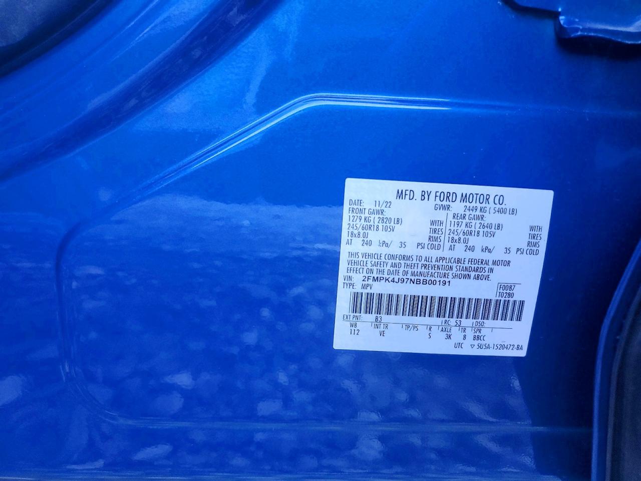 2FMPK4J97NBB00191 · 2022 FORD EDGE · 12/12