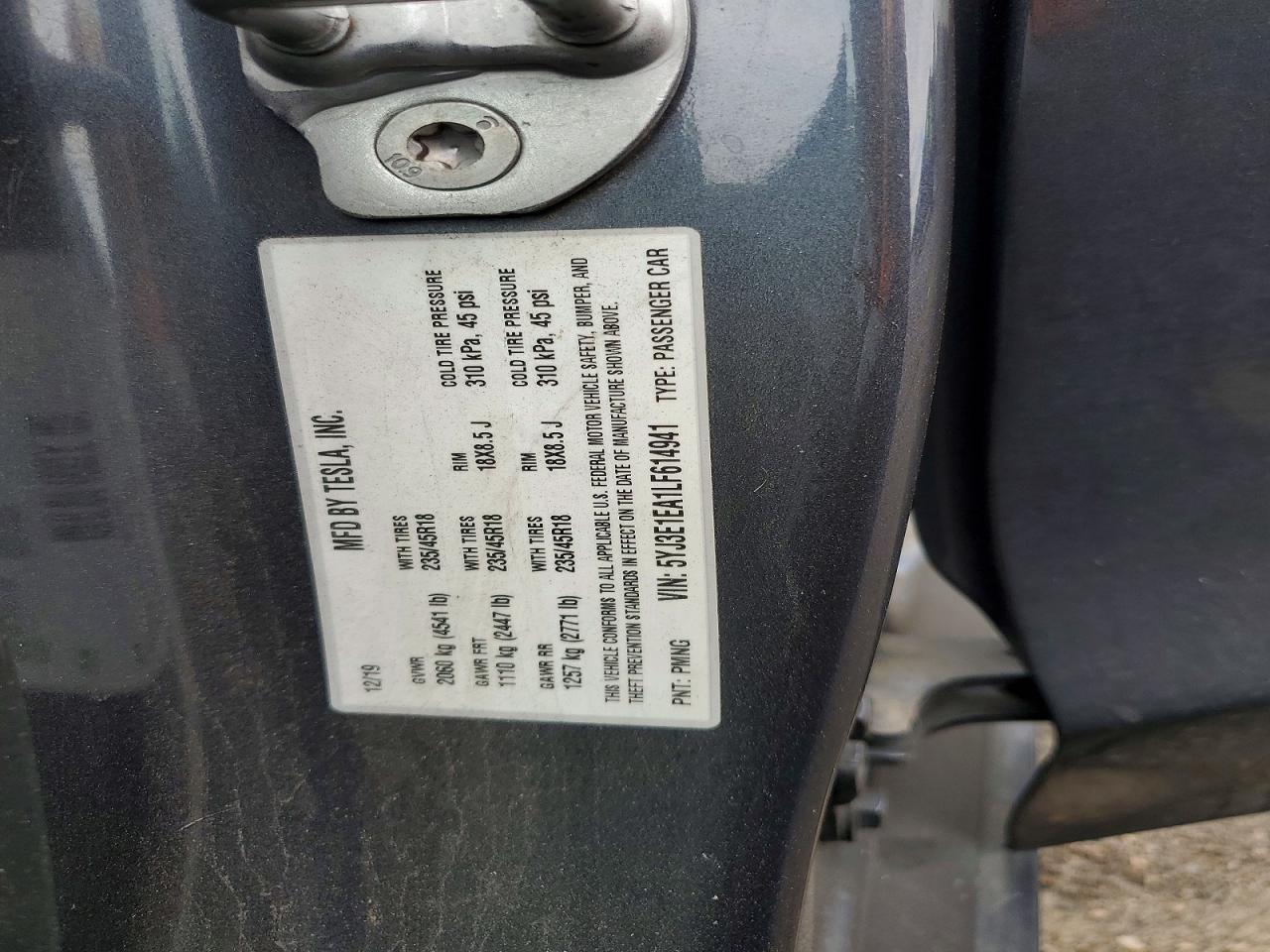 5YJ3E1EA1LF614941 · 2020 TESLA MODEL 3 · 12/12
