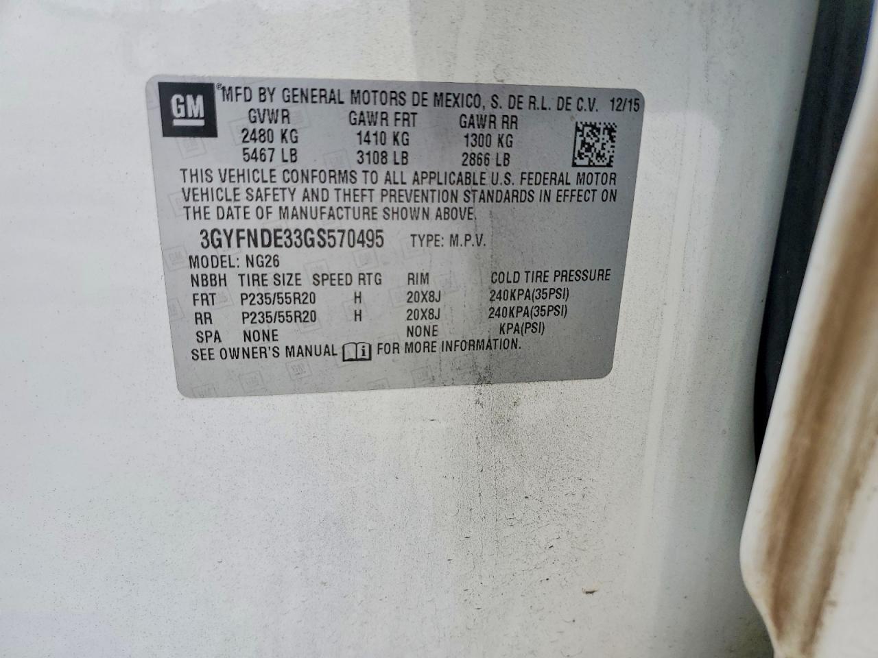 3GYFNDE33GS570495 · 2016 CADILLAC SRX · 12/12