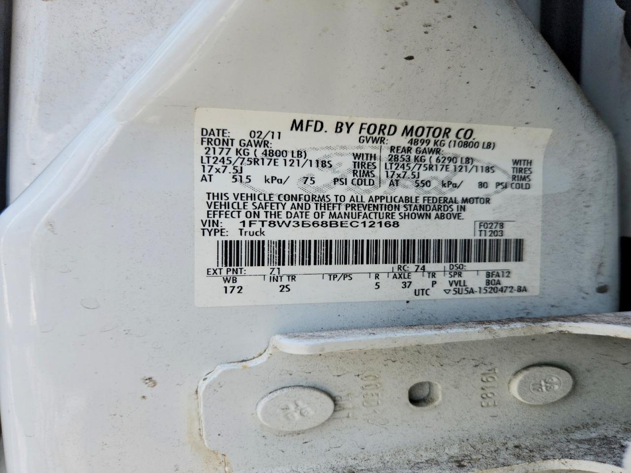 1FT8W3B68BEC12168 · 2011 FORD F350 · 10/10