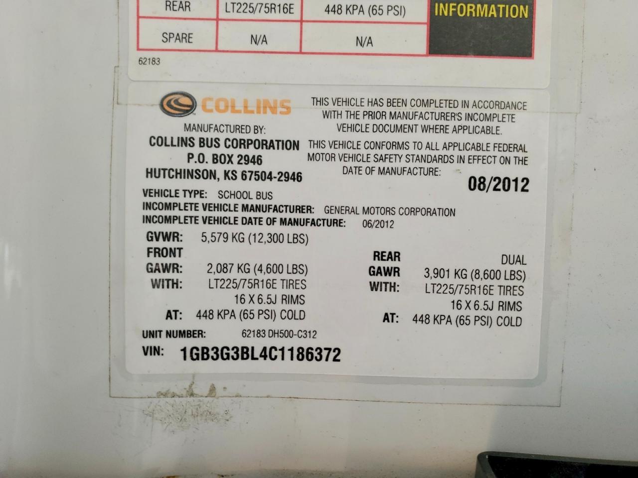 1GB3G3BL4C1186372 · 2012 CHEVROLET EXPRESS G3500 · 10/10