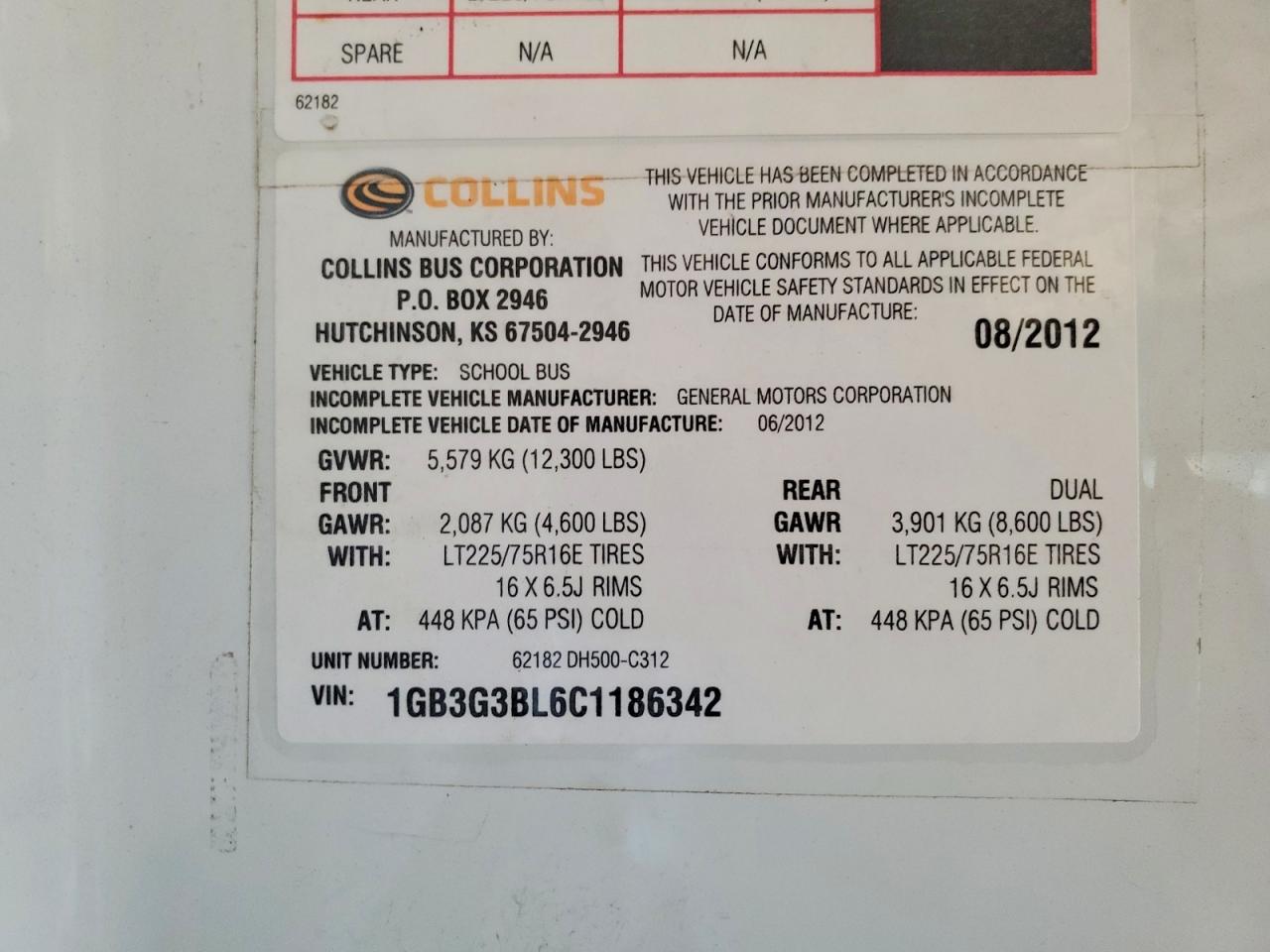 1GB3G3BL6C1186342 · 2012 CHEVROLET EXPRESS G3500 · 10/10