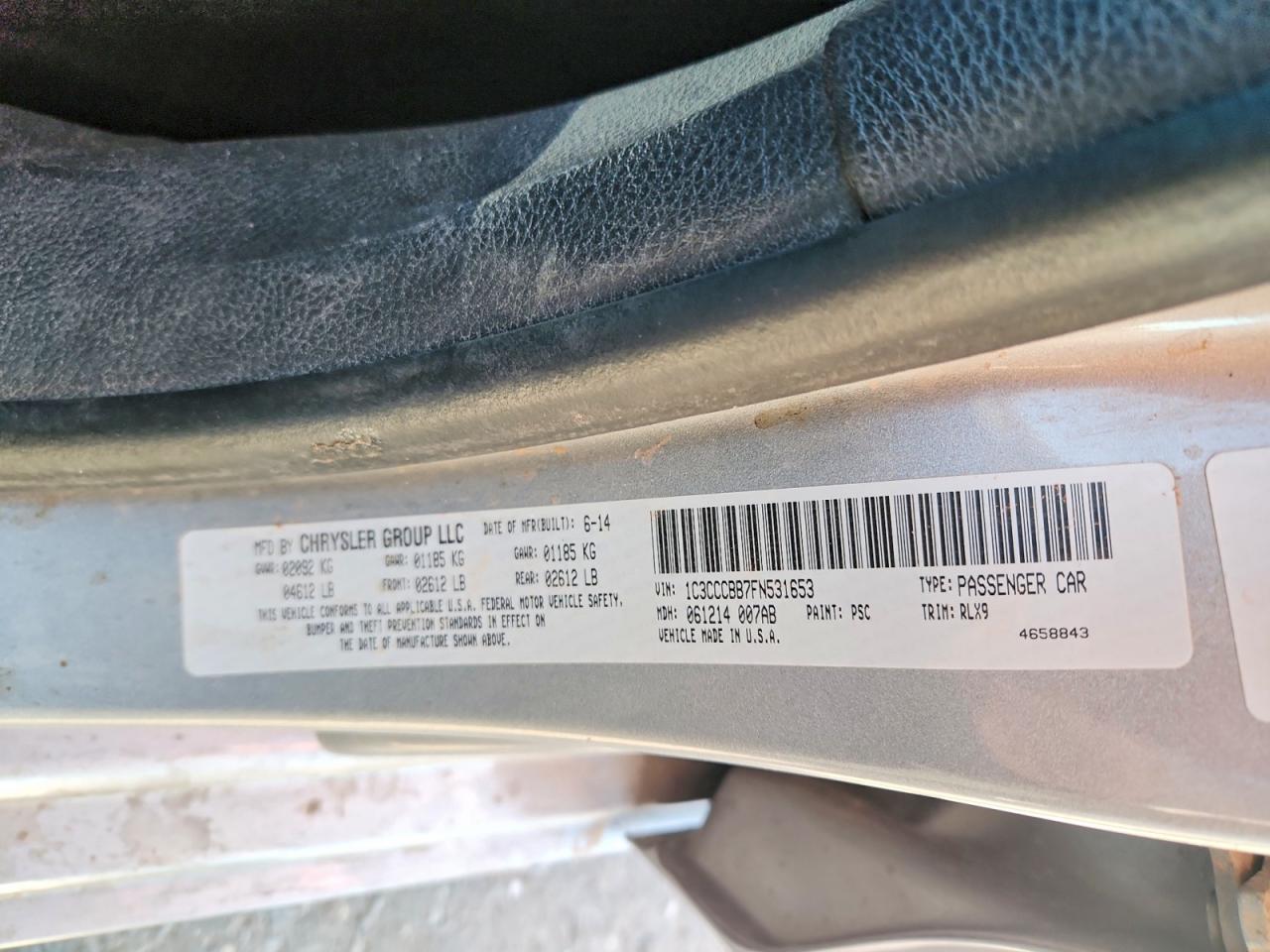 1C3CCCBB7FN531653 · 2015 CHRYSLER 200 · 12/12