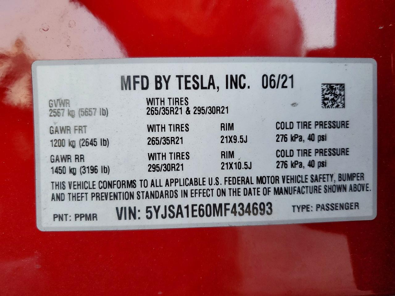 5YJSA1E60MF434693 · 2021 TESLA MODEL S · 9/9