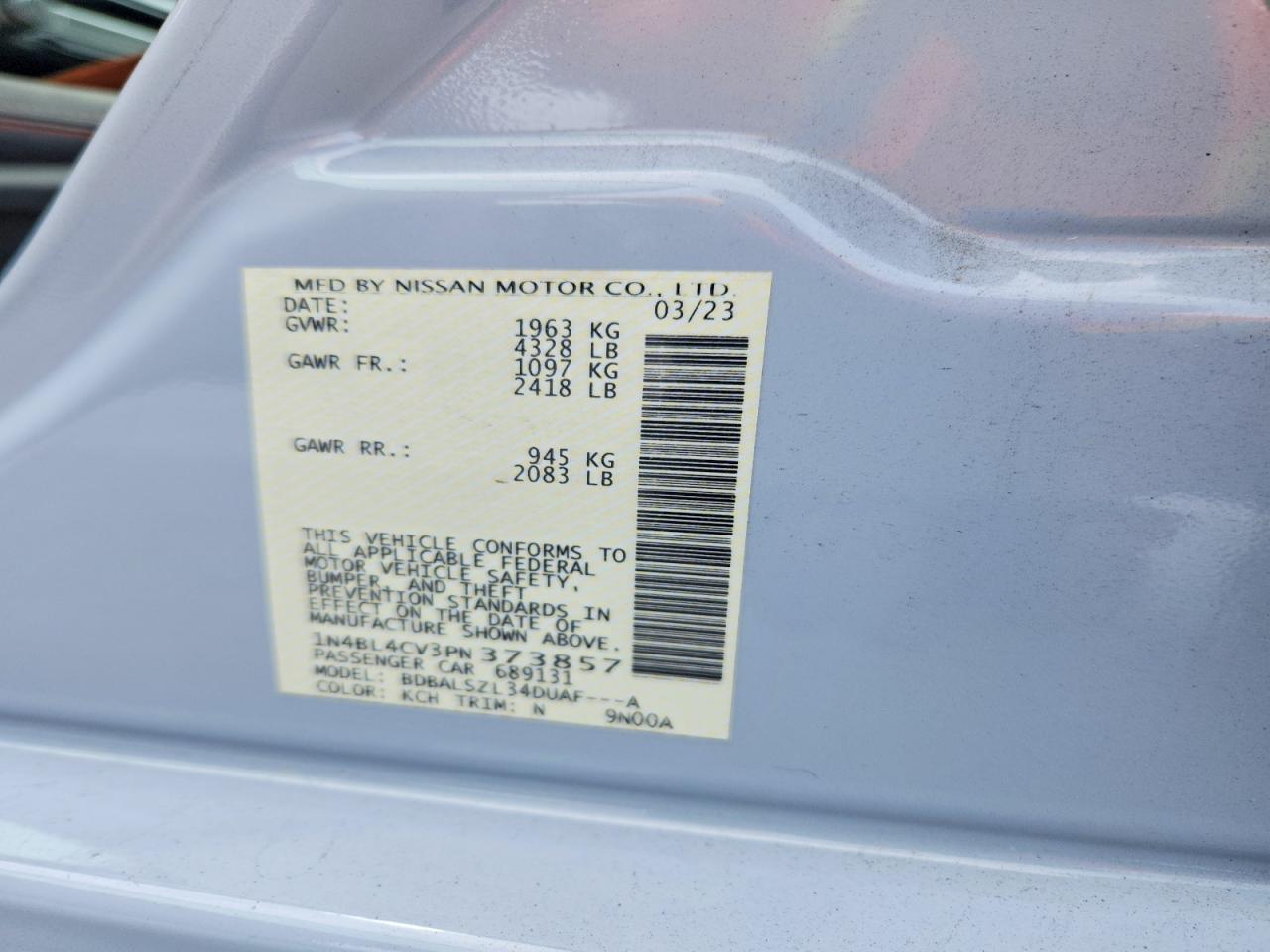 1N4BL4CV3PN373857 · 2023 NISSAN ALTIMA · 12/12