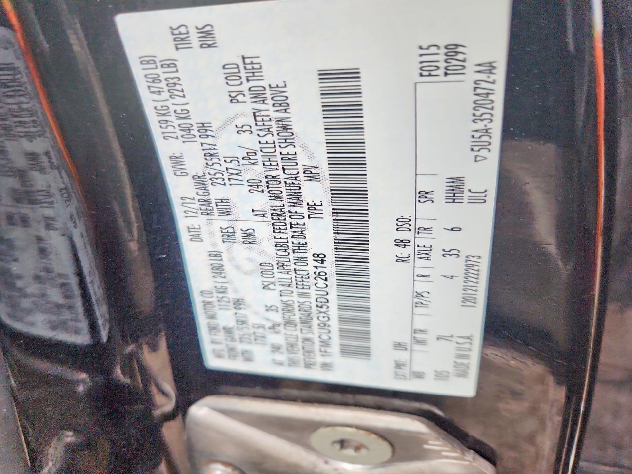 1FMCU9GX5DUC26148 · 2013 FORD ESCAPE · 12/12
