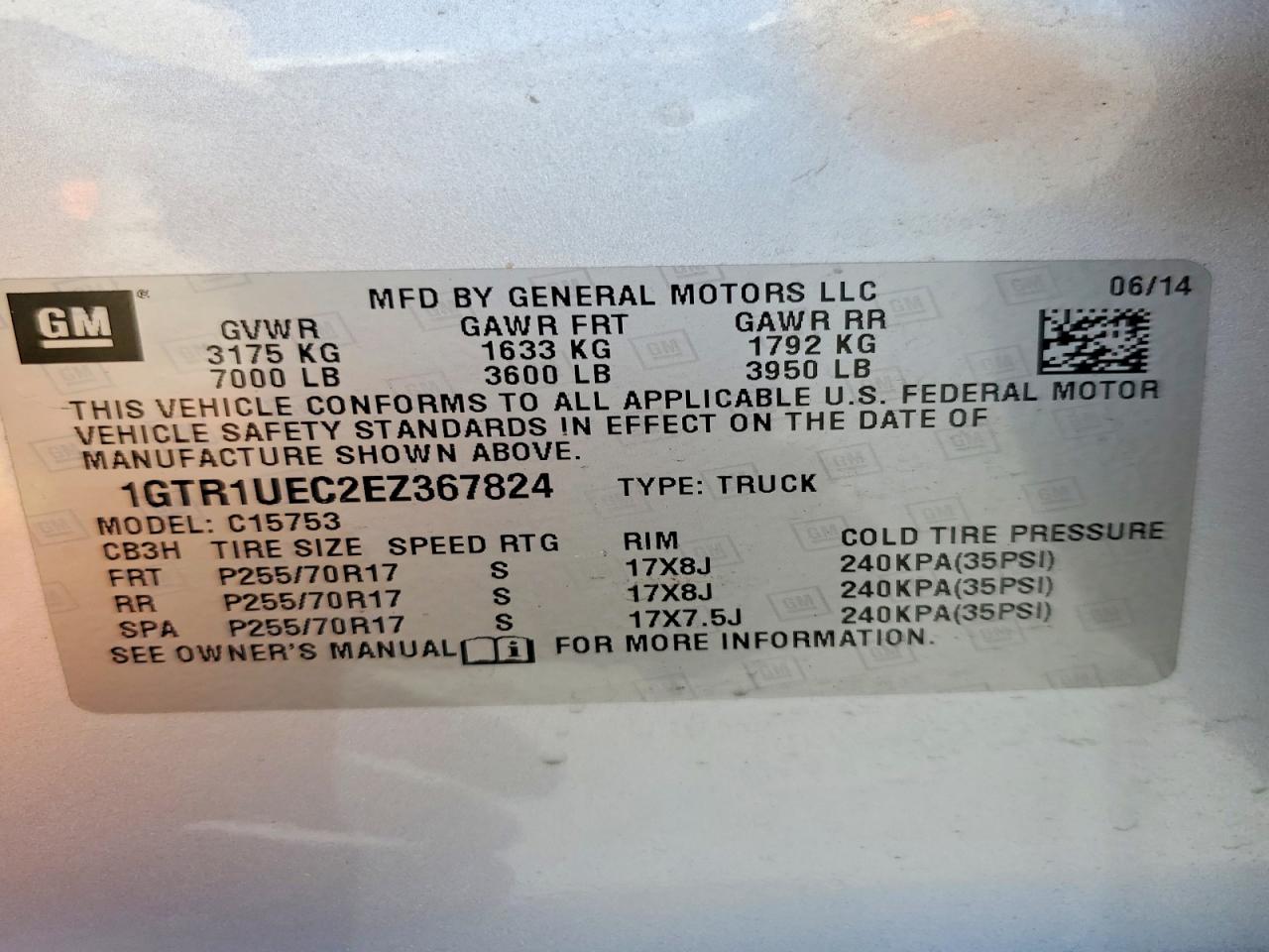 1GTR1UEC2EZ367824 · 2014 GMC SIERRA · 12/12