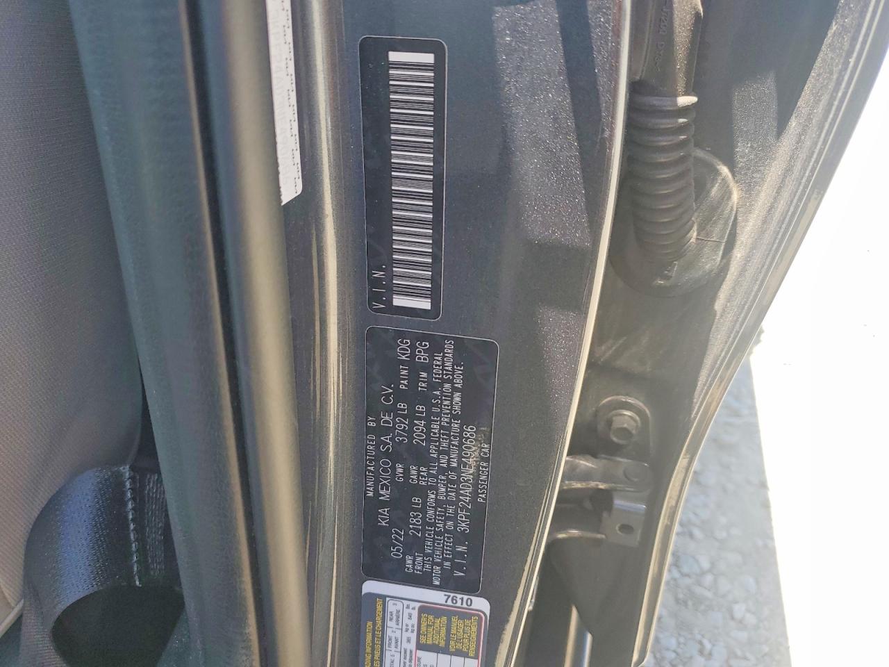 3KPF24AD3NE490686 · 2022 KIA FORTE · 12/12