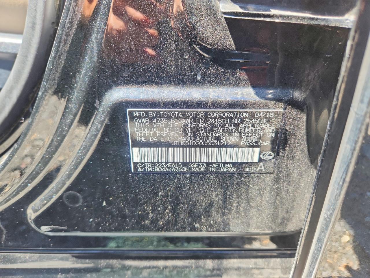 JTHC81D20J5031212 · 2018 LEXUS IS · 12/12
