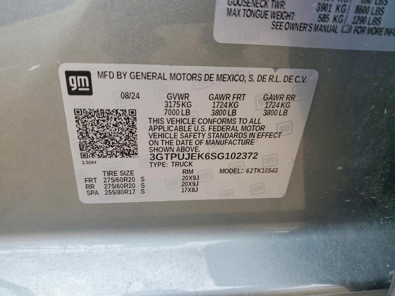 3GTPUJEK6SG102372 · 2025 GMC SIERRA · 12/12