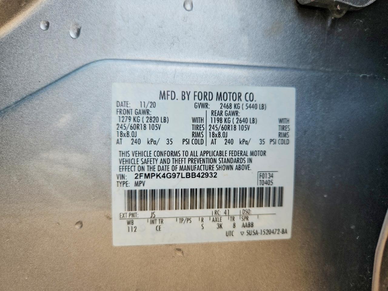 2FMPK4G97LBB42932 · 2020 FORD EDGE · 12/12