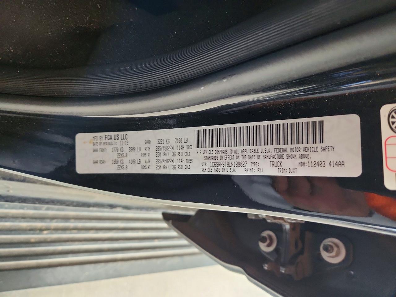 1C6SRFST9LN189027 · 2020 RAM 1500 · 12/12
