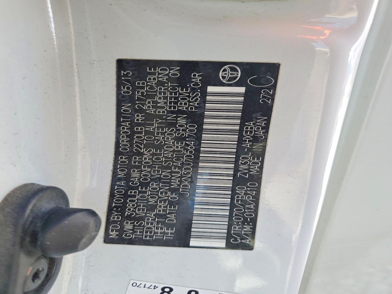 JTDKN3DU7D5641700 · 2013 TOYOTA PRIUS · 12/12
