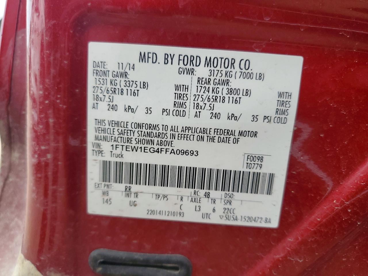 1FTEW1EG4FFA09693 · 2015 FORD F150 · 12/12