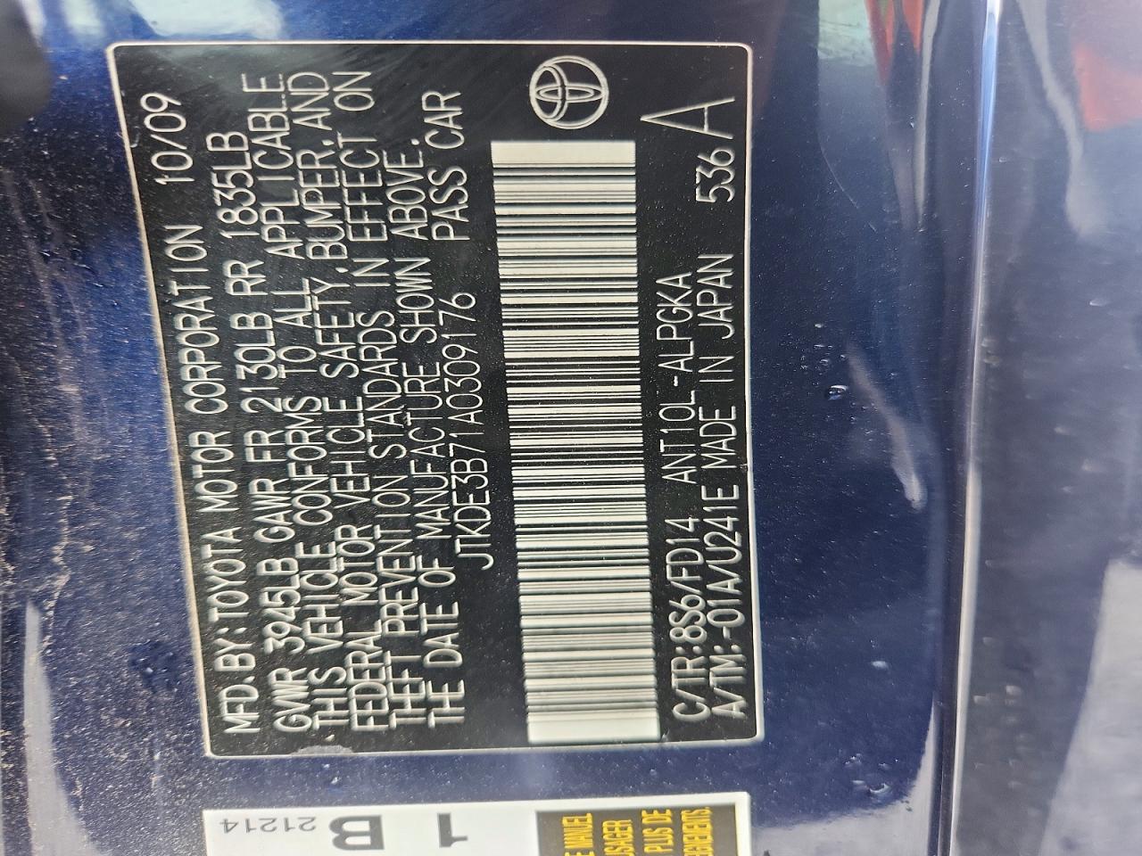 JTKDE3B71A0309176 · 2010 SCION TC · 12/12