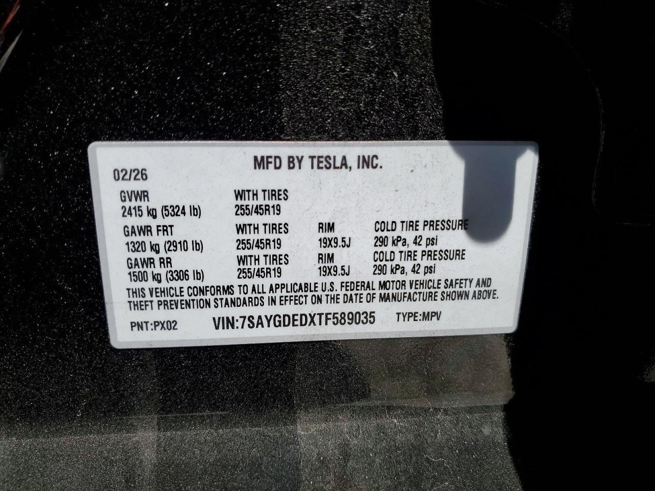 7SAYGDEDXTF589035 · 2026 TESLA MODEL Y · 12/12