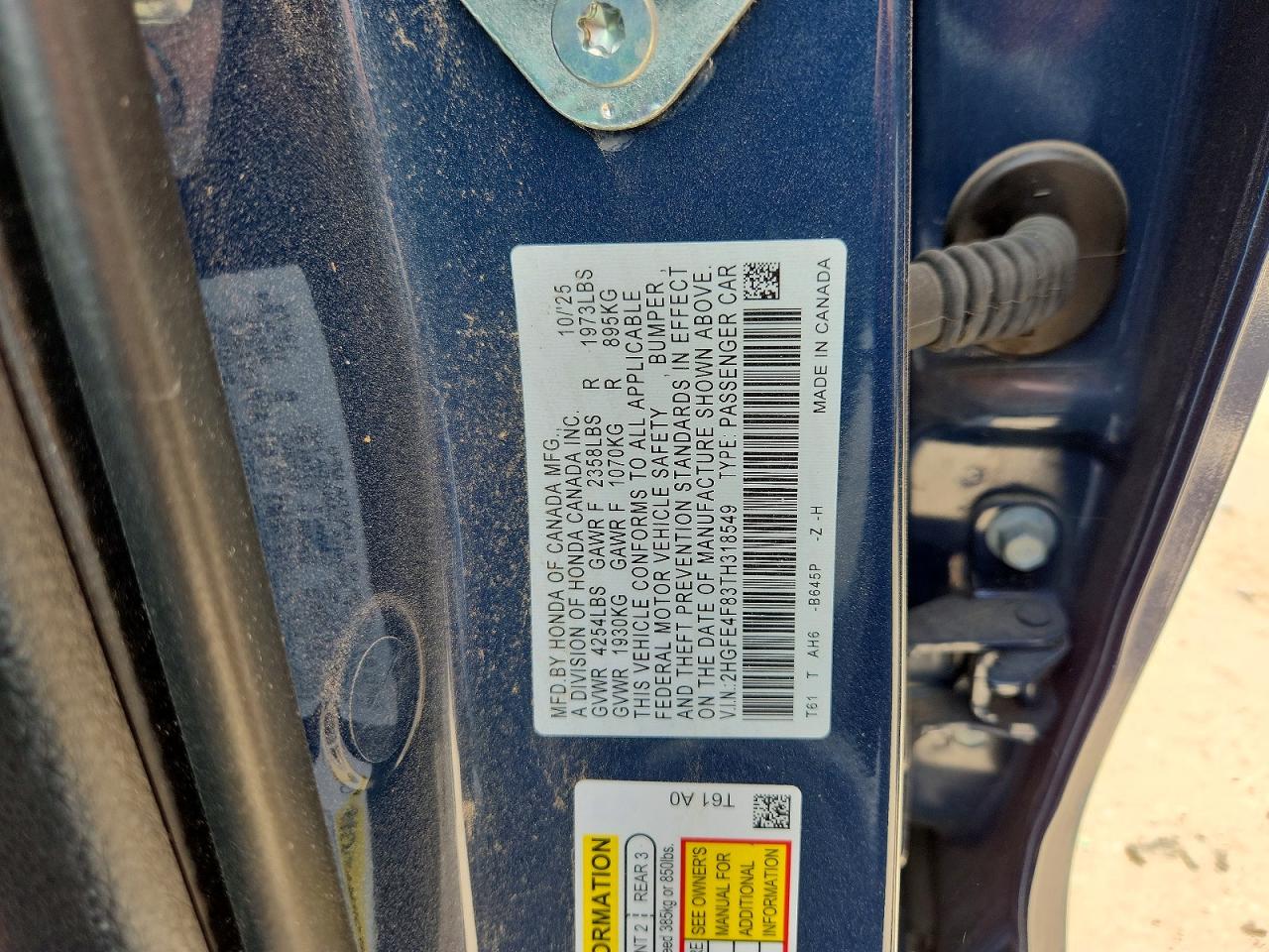 2HGFE4F83TH318549 · 2026 HONDA CIVIC · 12/12