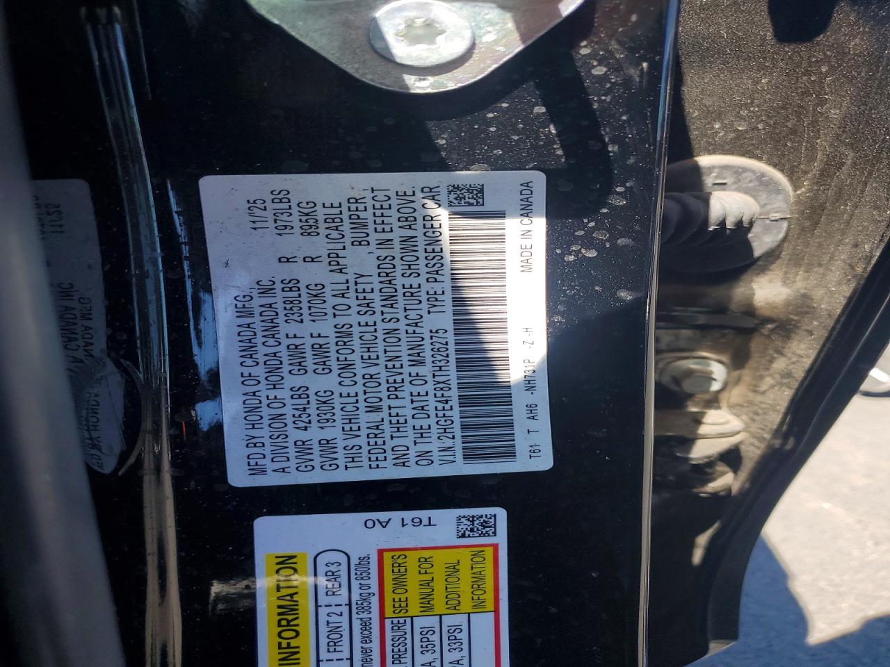 2HGFE4F8XTH326275 · 2026 HONDA CIVIC · 12/12