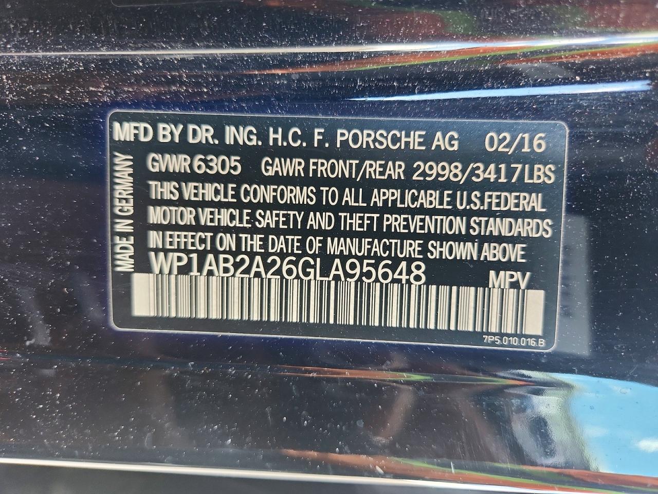 WP1AB2A26GLA95648 · 2016 PORSCHE CAYENNE · 12/12