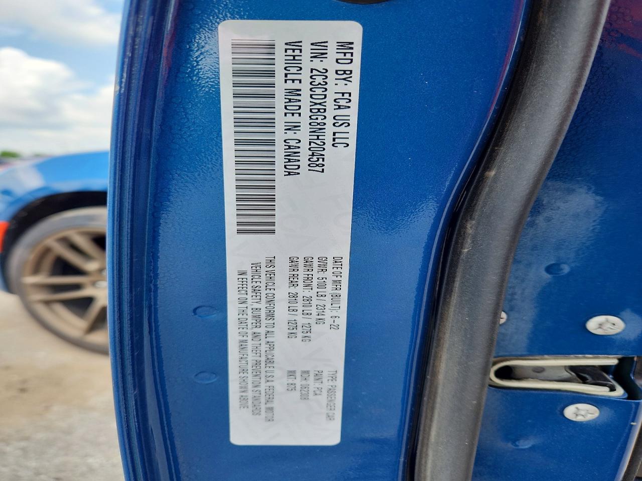 2C3CDXBG8NH204587 · 2022 DODGE CHARGER · 12/12