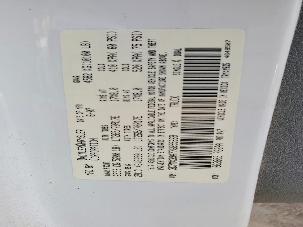 3D7MX39A77G855669 · 2007 DODGE RAM 3500 · 12/12