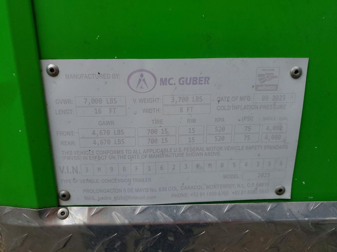 3M9BF1623PM054354 · 2023 MC TRAILER · 10/10