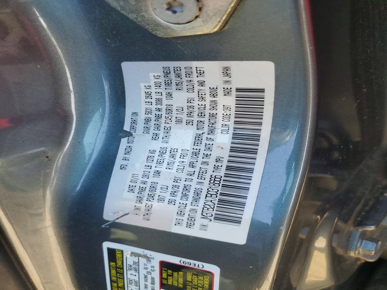 JM3TB2CA7B0318666 · 2011 MAZDA CX-9 · 12/12