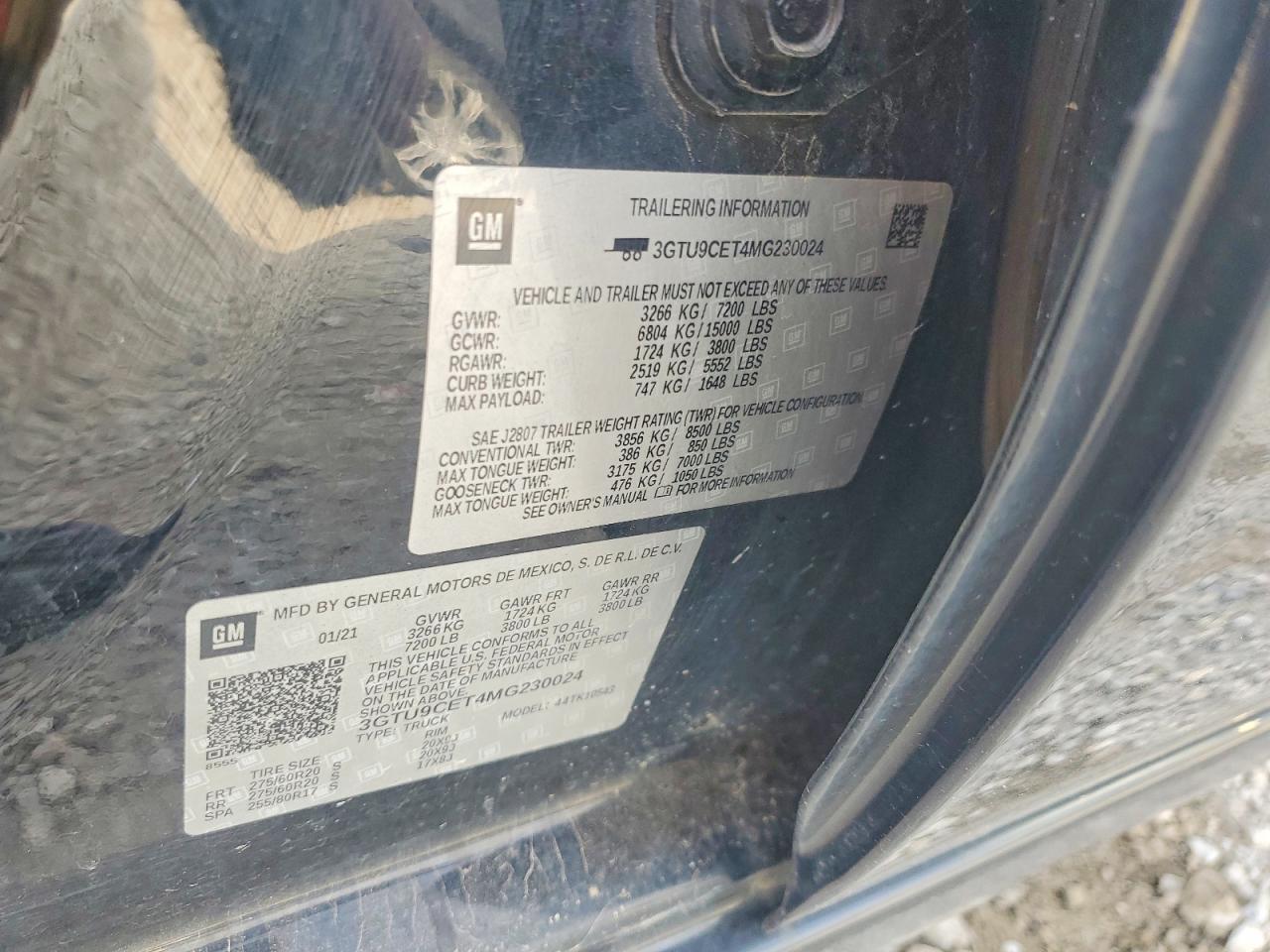 3GTU9CET4MG230024 · 2021 GMC SIERRA · 12/12