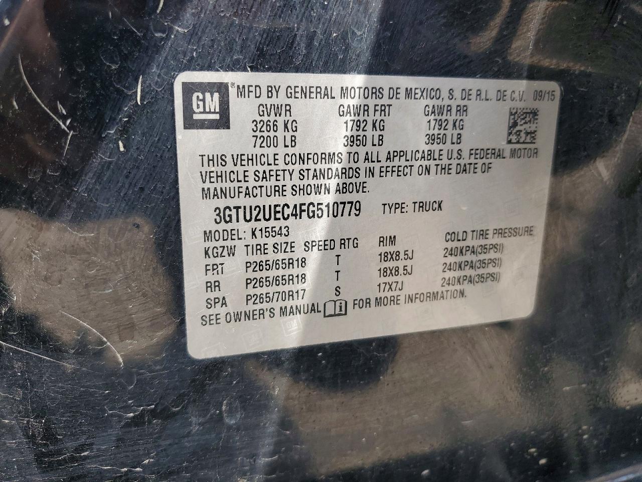 3GTU2UEC4FG510779 · 2015 GMC SIERRA · 12/12