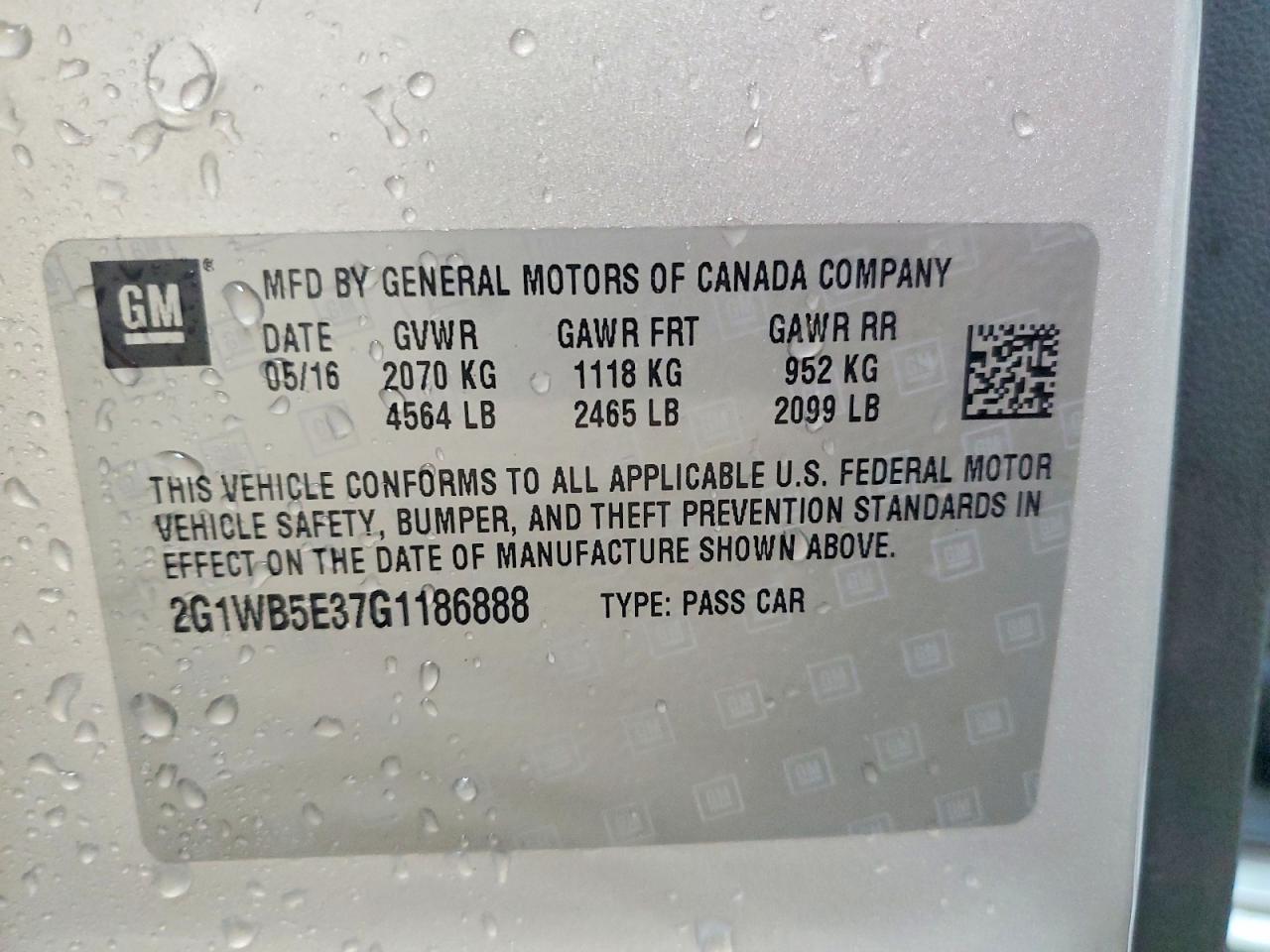2G1WB5E37G1186888 · 2016 CHEVROLET IMPALA LIMITED · 12/12