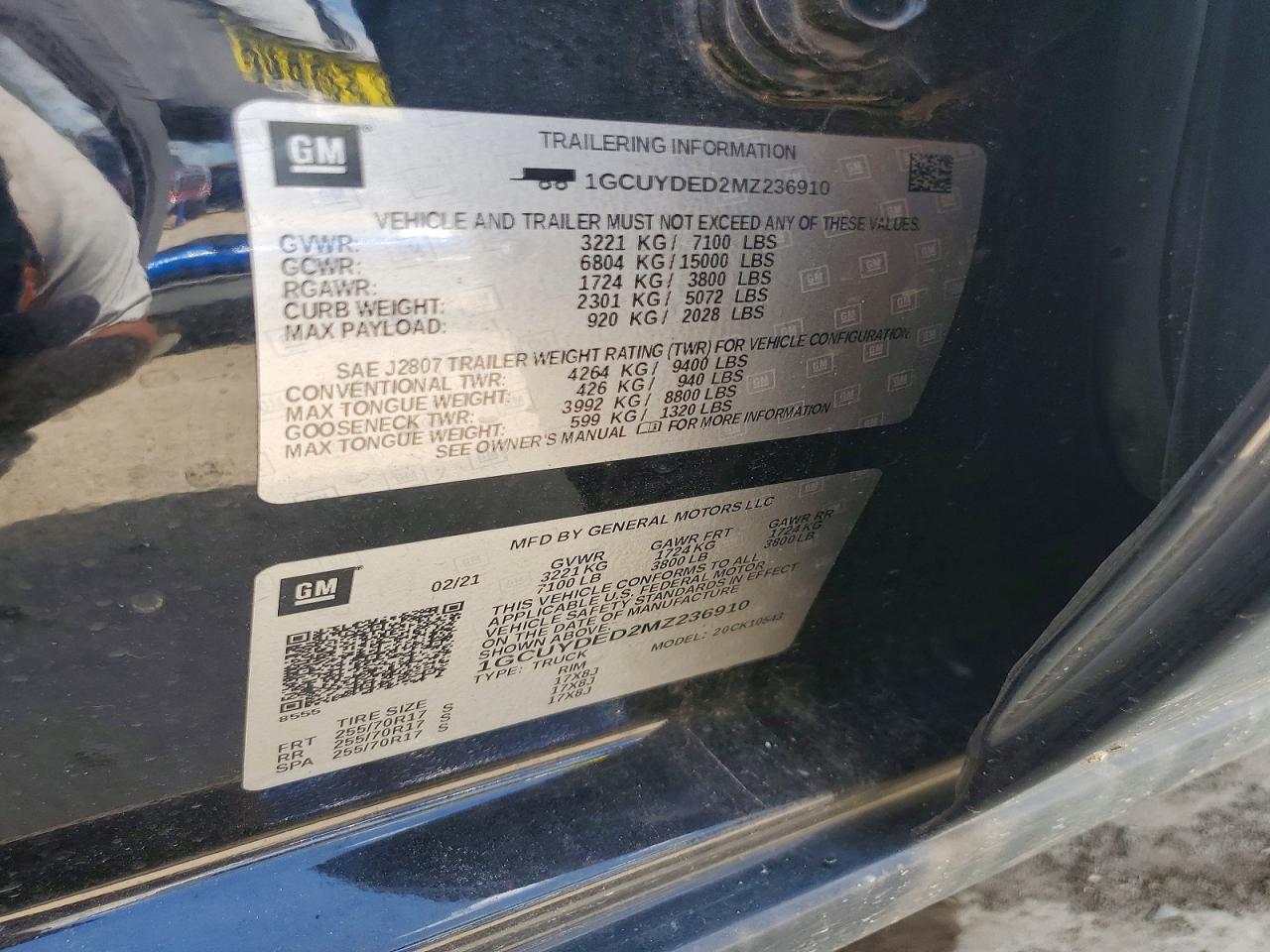 1GCUYDED2MZ236910 · 2021 CHEVROLET SILVERADO · 12/12
