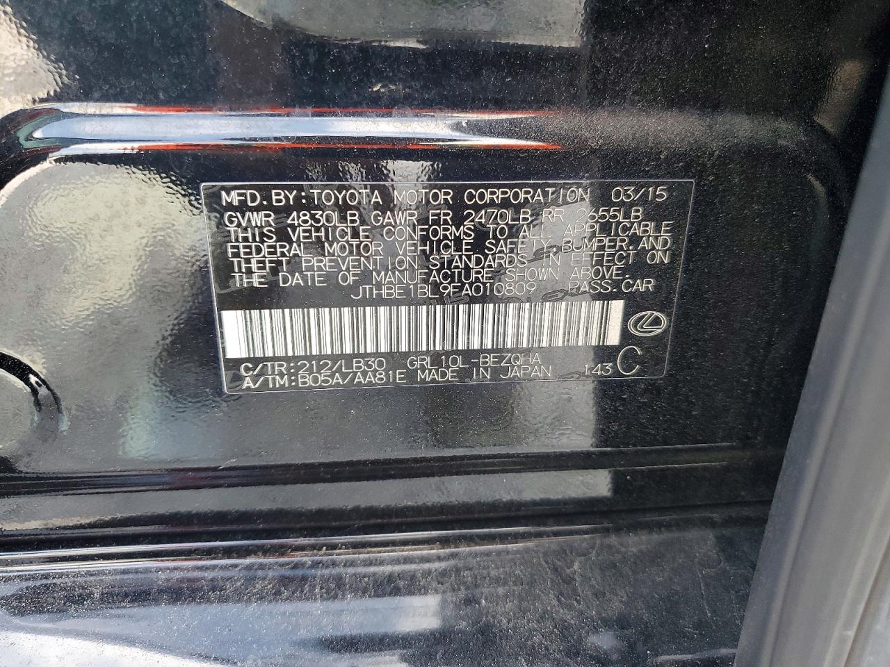 JTHBE1BL9FA010809 · 2015 LEXUS GS · 12/12