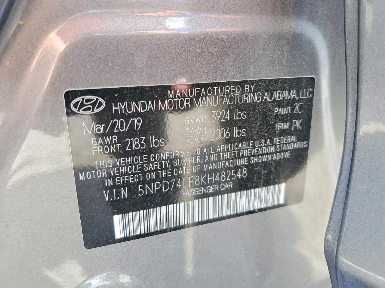 5NPD74LF8KH482548 · 2019 HYUNDAI ELANTRA · 12/12