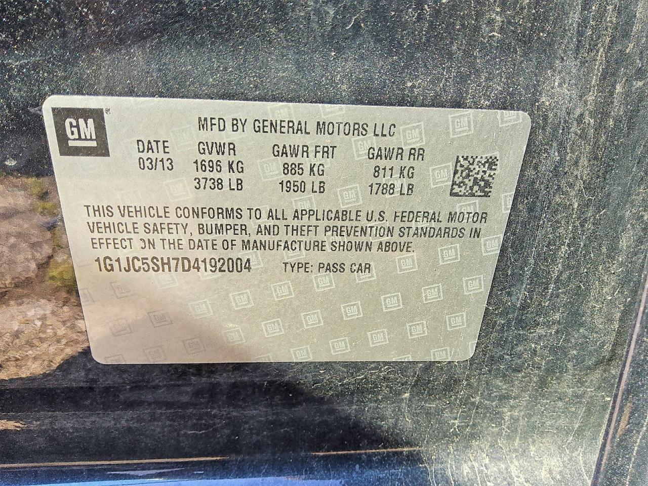 1G1JC5SH7D4192004 · 2013 CHEVROLET SONIC · 12/12