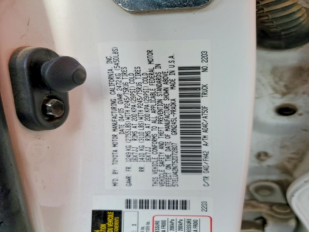 5TELU42N75Z072807 · 2005 TOYOTA TACOMA · 12/12
