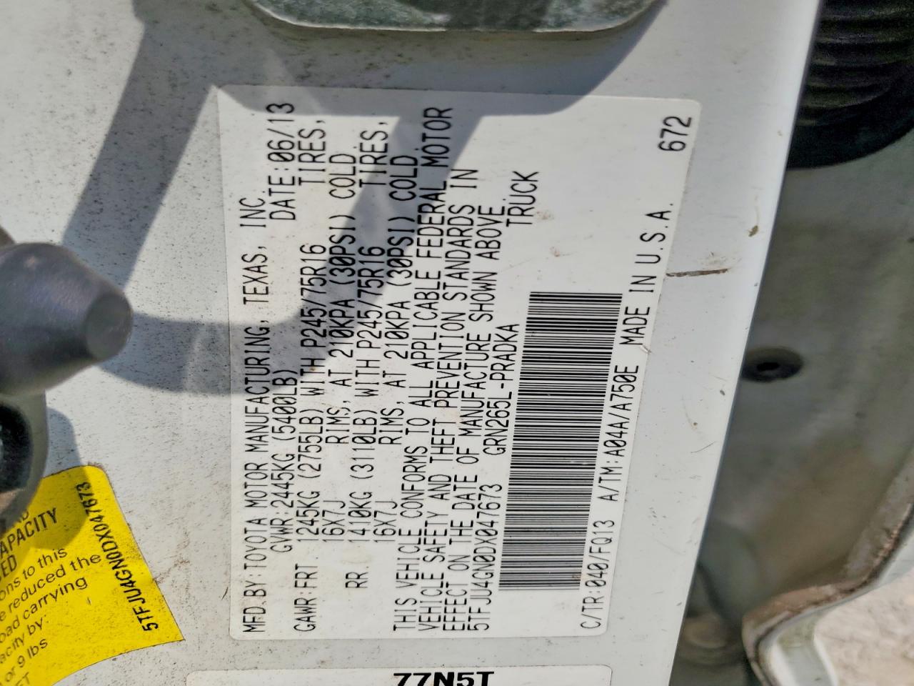 5TFJU4GN0DX047673 · 2013 TOYOTA TACOMA · 12/12