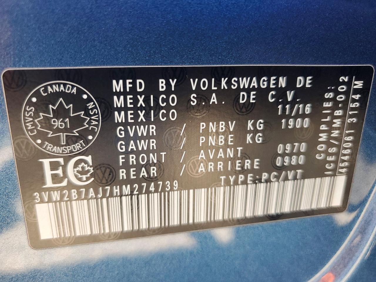 3VW2B7AJ7HM274739 · 2017 VOLKSWAGEN JETTA · 12/12
