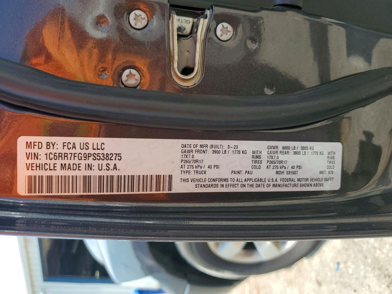 1C6RR7FG9PS538275 · 2023 RAM 1500 CLASSIC · 12/12