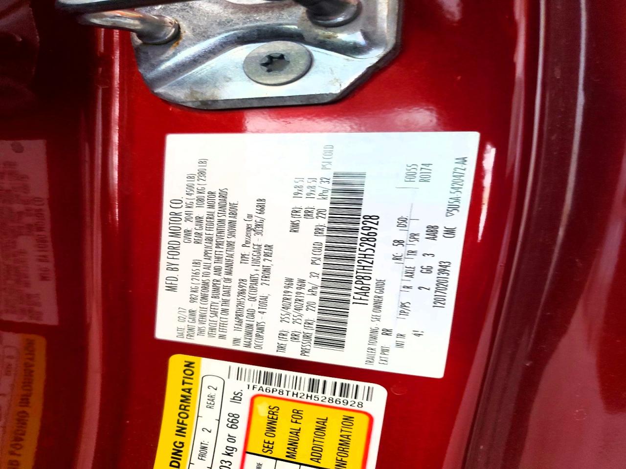 1FA6P8TH2H5286928 · 2017 FORD MUSTANG · 12/12