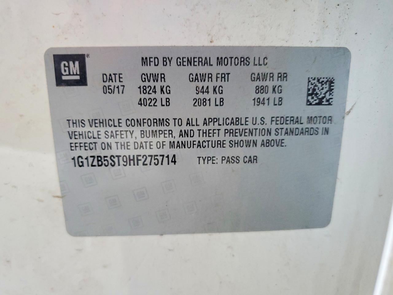 1G1ZB5ST9HF275714 · 2017 CHEVROLET MALIBU · 12/12