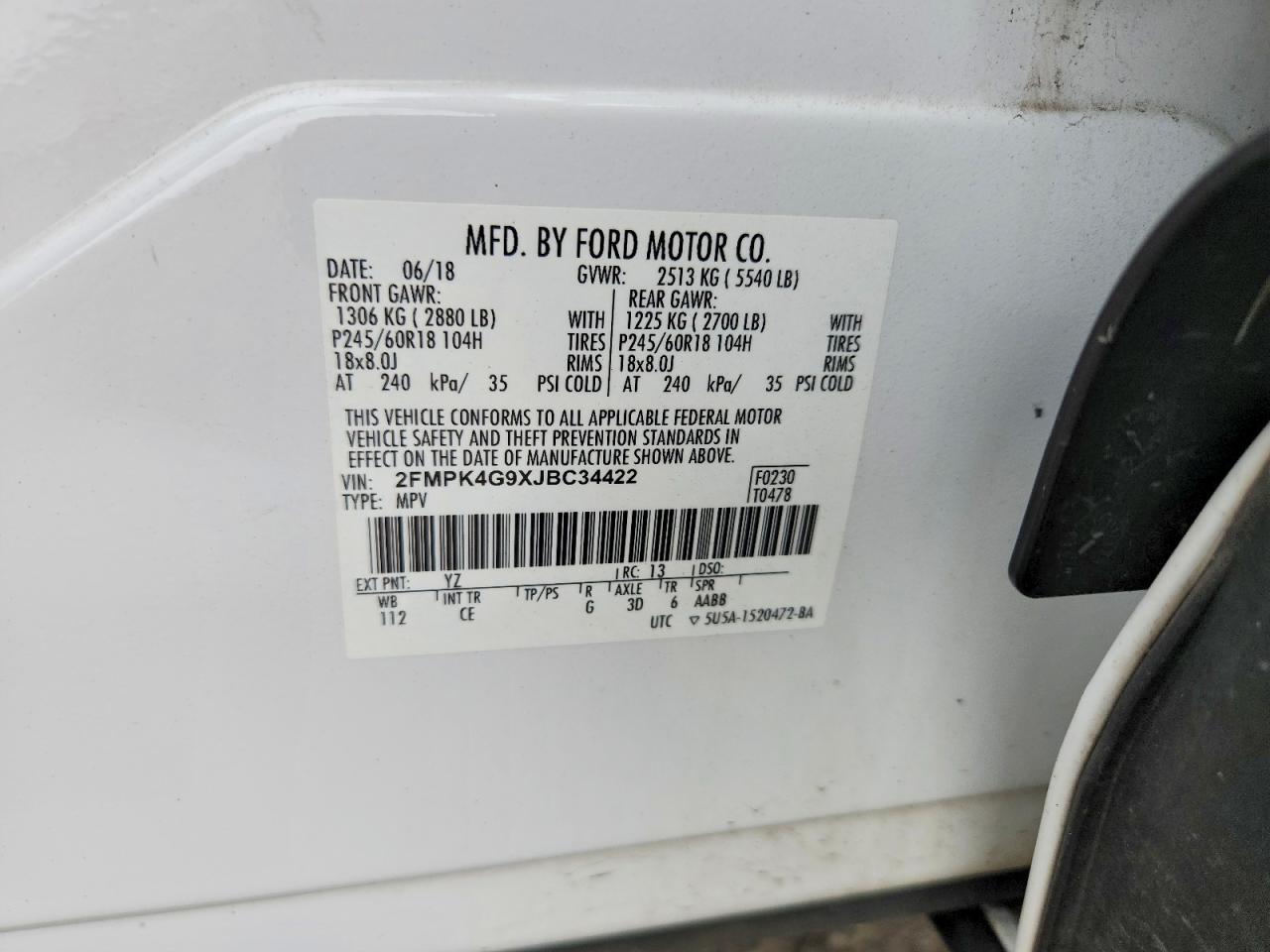2FMPK4G9XJBC34422 · 2018 FORD EDGE · 12/12