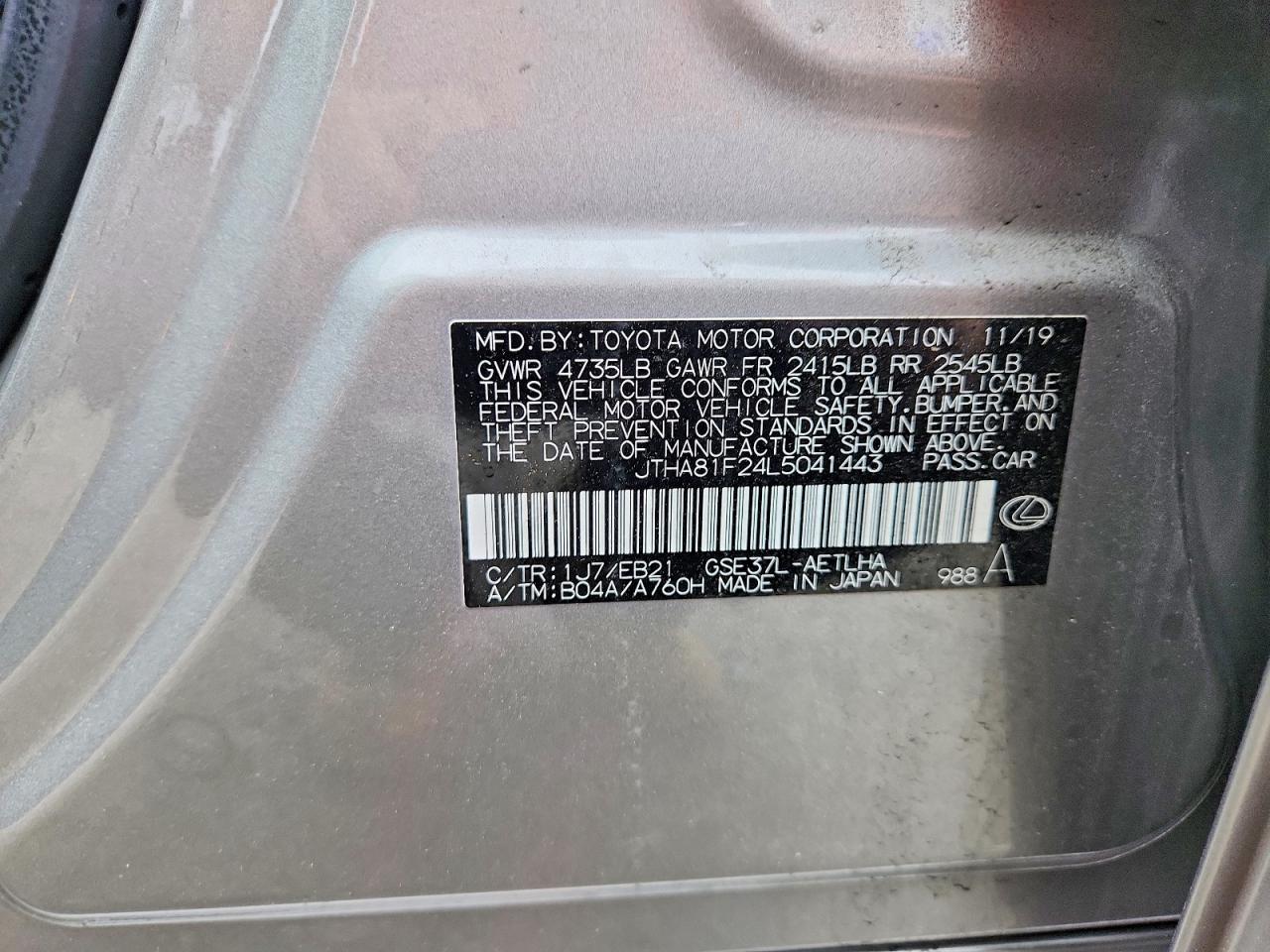 JTHA81F24L5041443 · 2020 LEXUS IS · 12/12