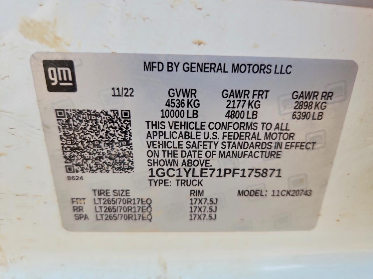 1GC1YLE71PF175871 · 2023 CHEVROLET SILVERADO · 12/12