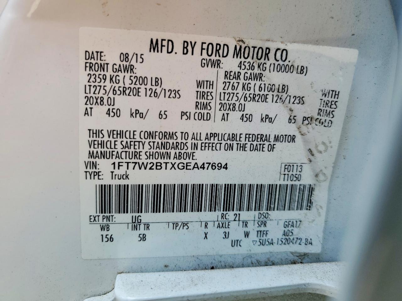 1FT7W2BTXGEA47694 · 2016 FORD F250 · 12/12