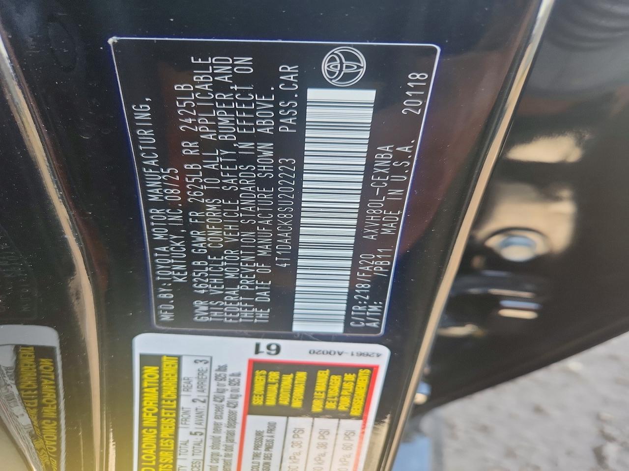 4T1DAACK8SU202223 · 2025 TOYOTA CAMRY · 12/12