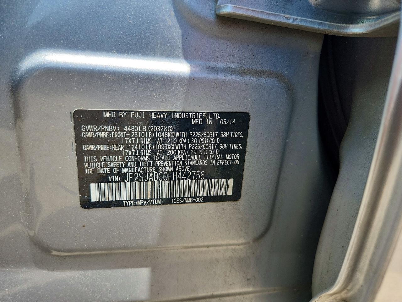 JF2SJADC0FH442756 · 2015 SUBARU FORESTER · 12/12