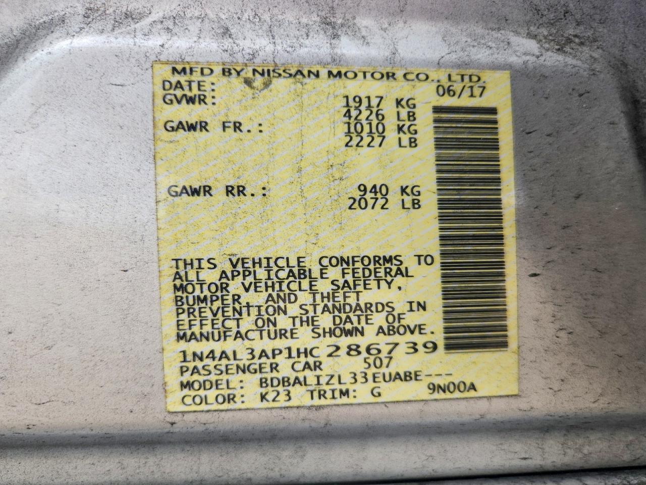 1N4AL3AP1HC286739 · 2017 NISSAN ALTIMA · 12/12
