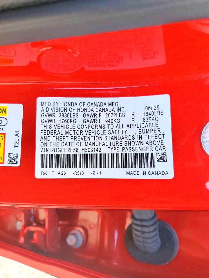 2HGFE2F58TH503142 · 2026 HONDA CIVIC · 12/12