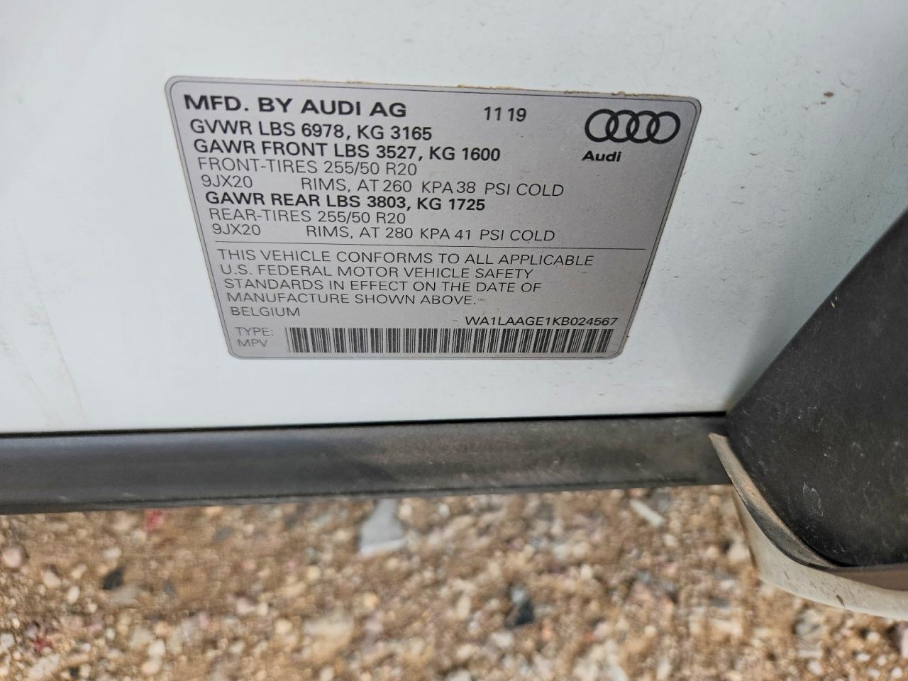 WA1LAAGE1KB024567 · 2019 AUDI E-TRON · 12/12
